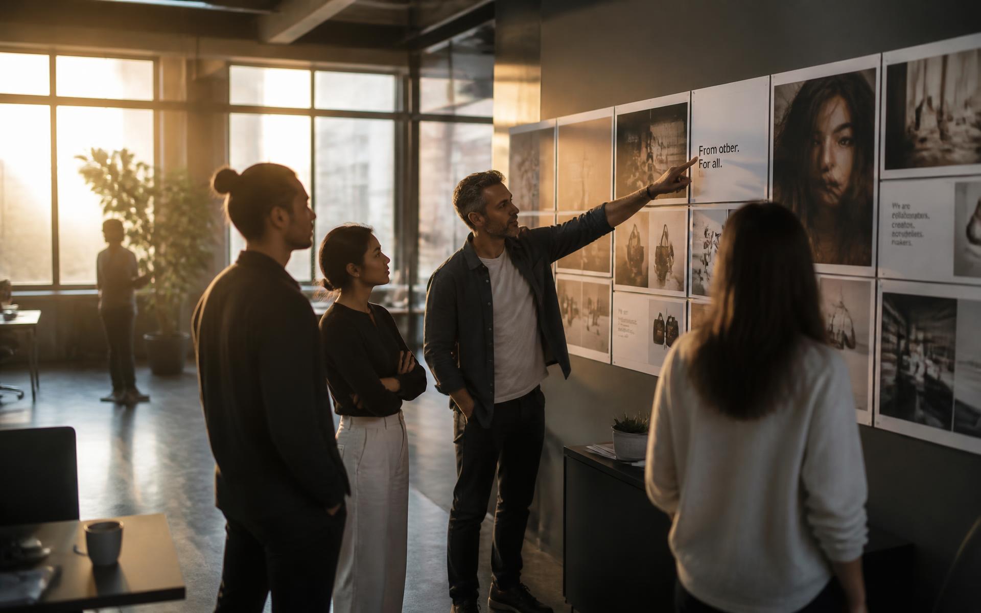 Anyfest creative team reviewing campaign work in the studio
