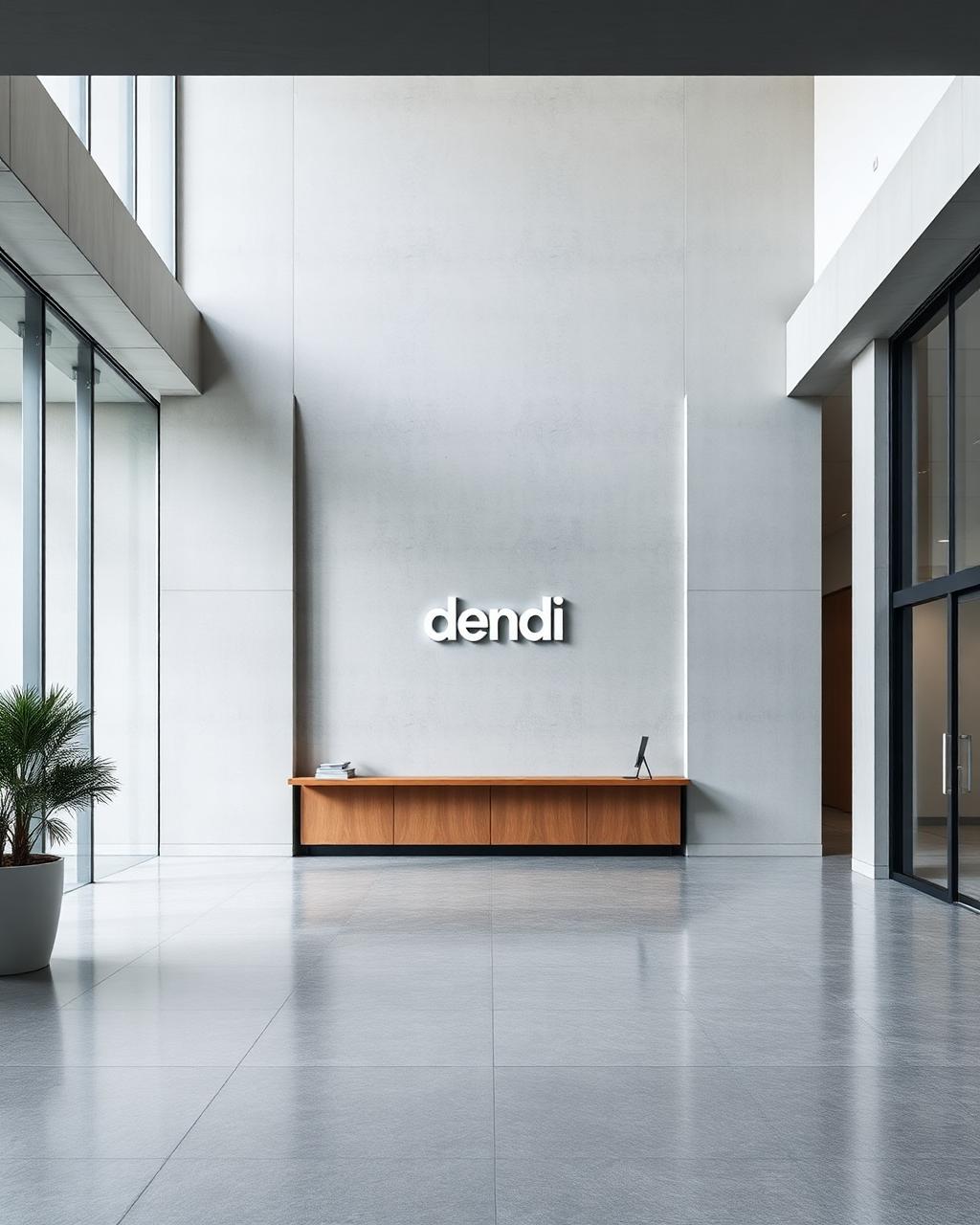 Minimal corporate lobby with signage wall
