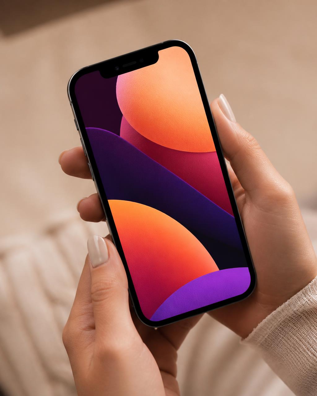 Hands holding a phone showing a colourful social campaign